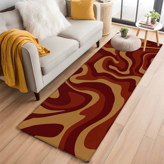 Brown Abstract Line Kitchen Runner Rug 2x6 Washable Runners for Hallway Non Slip Geometric Distortion Texture Fluid Art Large Area Rug Indoor Floor Carpet for Bathroom Laundry Entryway Bedroom