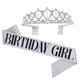 thumbnail image 1 of Bling Rhinestone Crystal Crown + Letter Printing Satin Sash Set Para Mujer Cumpleaños Aniversario Decoración Para Fiesta Cateissary AP007439-07, 1 of 1
