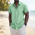 thumbnail image 2 of Cheytotty Mens Linen Blouse Button Down Short Sleeve Dress Shirt Solid Color Turndown Tee Vacation Green 2Xl, 2 of 8