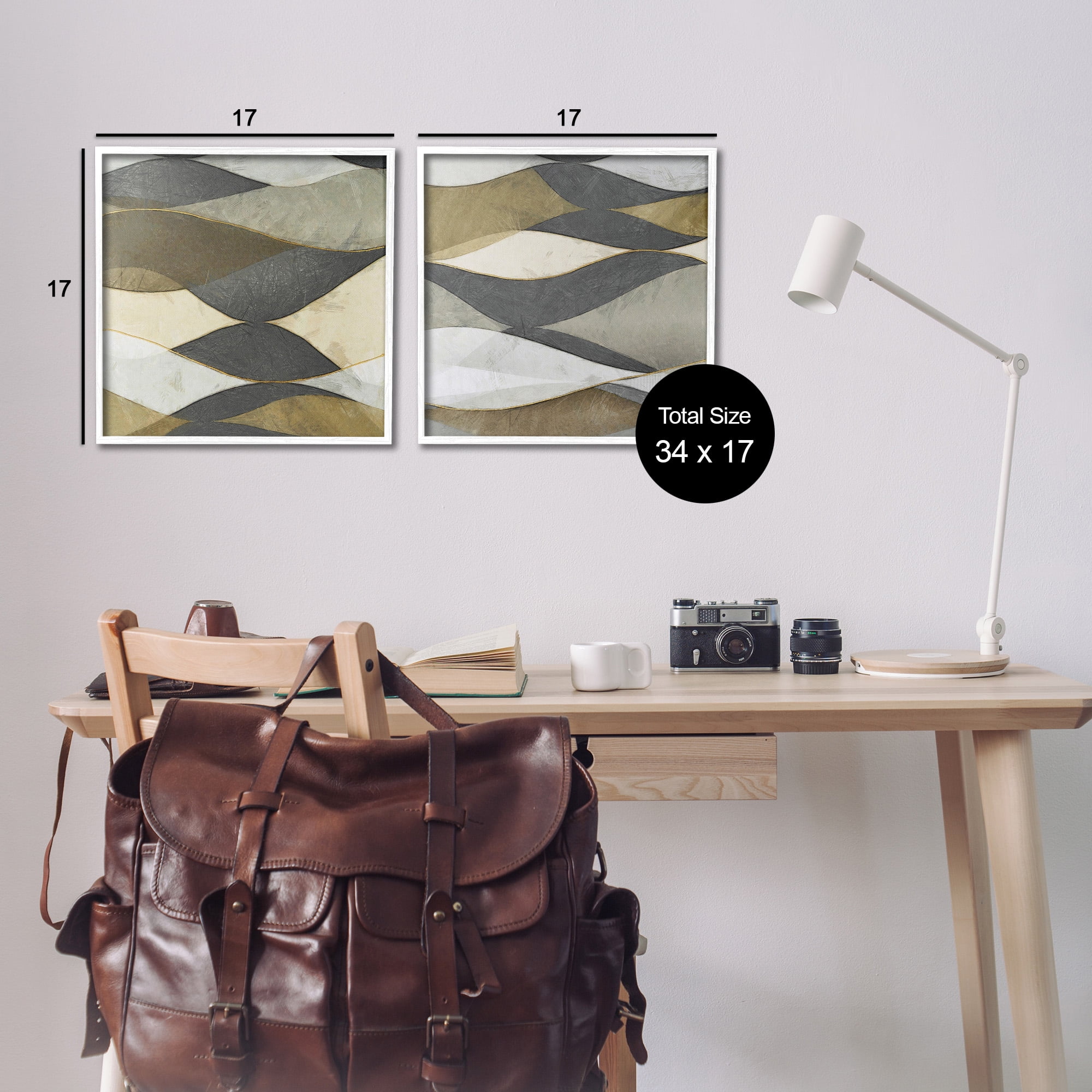 Stupell Industries Contemporary Layered Waves Abstract Painting White Framed Art Print Wall Art, 17 x 17, Set of 2