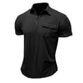 thumbnail image 2 of Lightweight Mens Dress Shirts Short Sleeve Solid Trendy Lapel Loose Fit Pullovers with Pocket(Black,S), 2 of 4