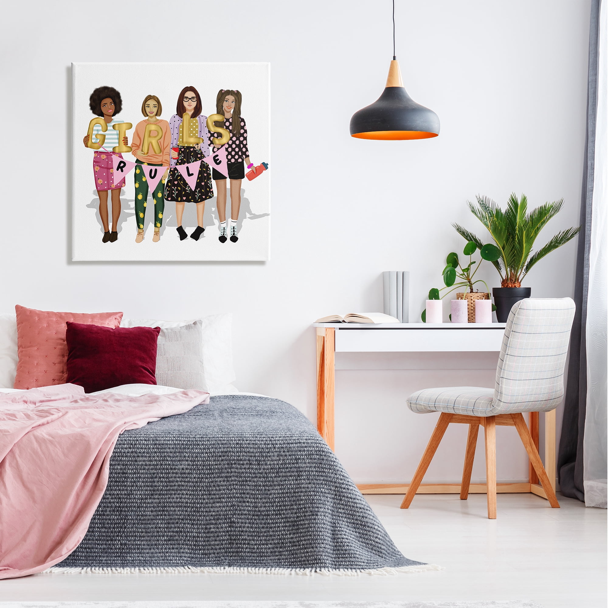 Stupell Industries Girls Rule Inspirational Abstract Painting Gallery Wrapped Canvas Art Print Wall Art, 30 x 30
