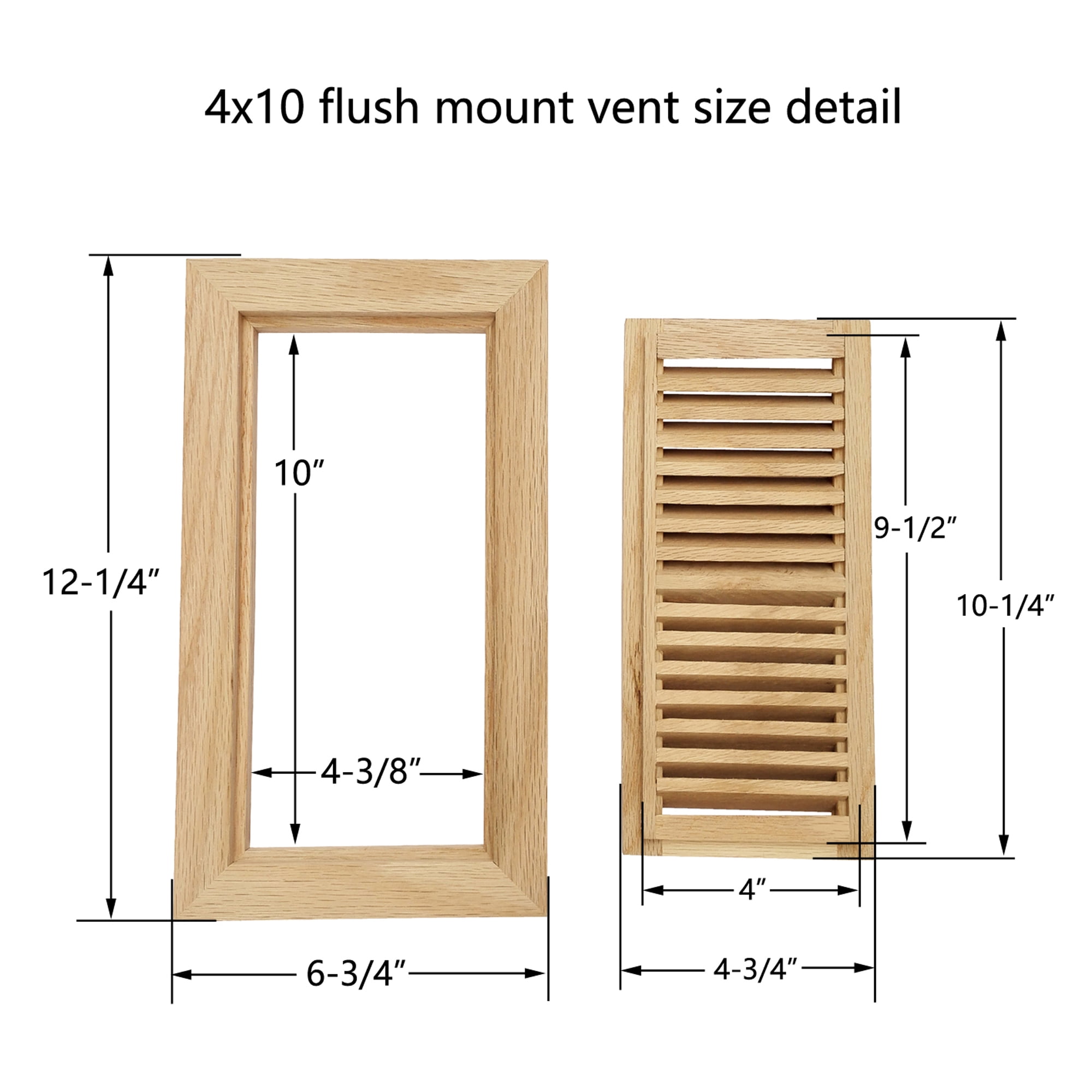 Homewell Hickory Wood Floor Register, Flush Mount with Frame, 4X10 inch, No Damper, Unfinished