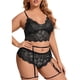 thumbnail image 3 of Gibobby Conjunto de lencería Sujetador + tangas Nueva sexy lencería de encaje ropa interior ropa de dormir anillo de pijamas liguero(Negro, XXL), 3 of 5