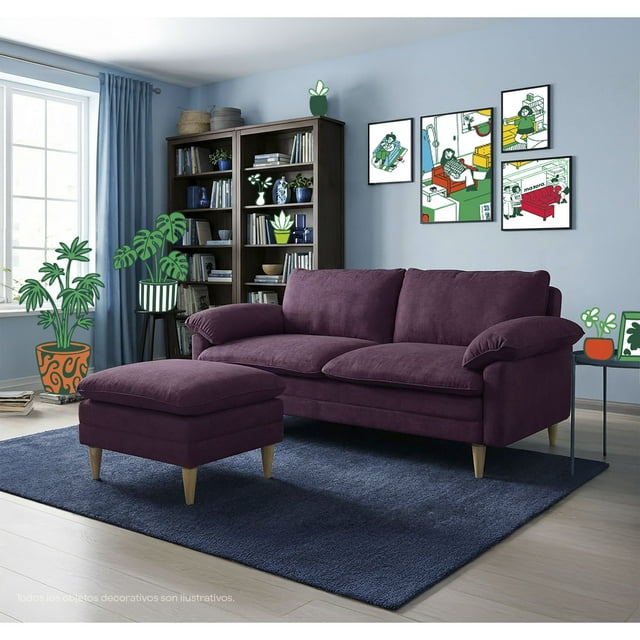 Sofá Cama Makora Remmy Morado Velvet Memory Foam con Respaldo Reclinable