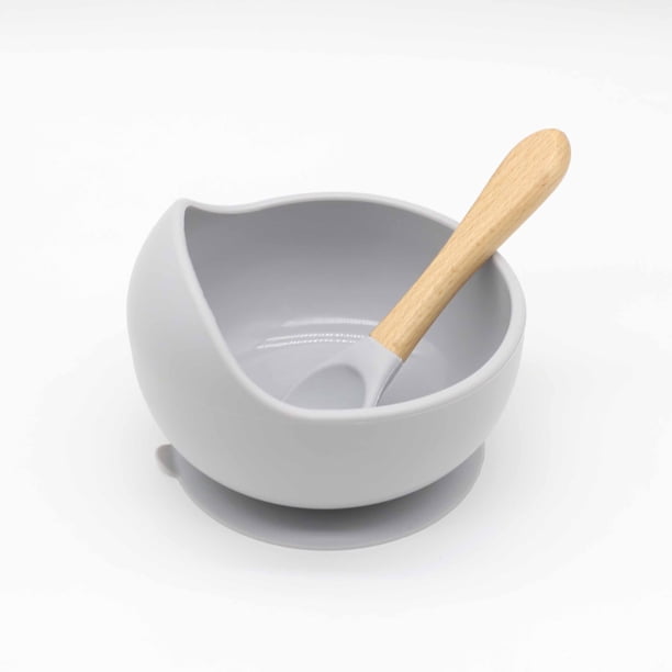 Cuenco para bebé, cuchara, vajilla para niños, mango de madera, cuchara de silicona, cuenco con ventosa para niños, cuenco de silicona para bebé