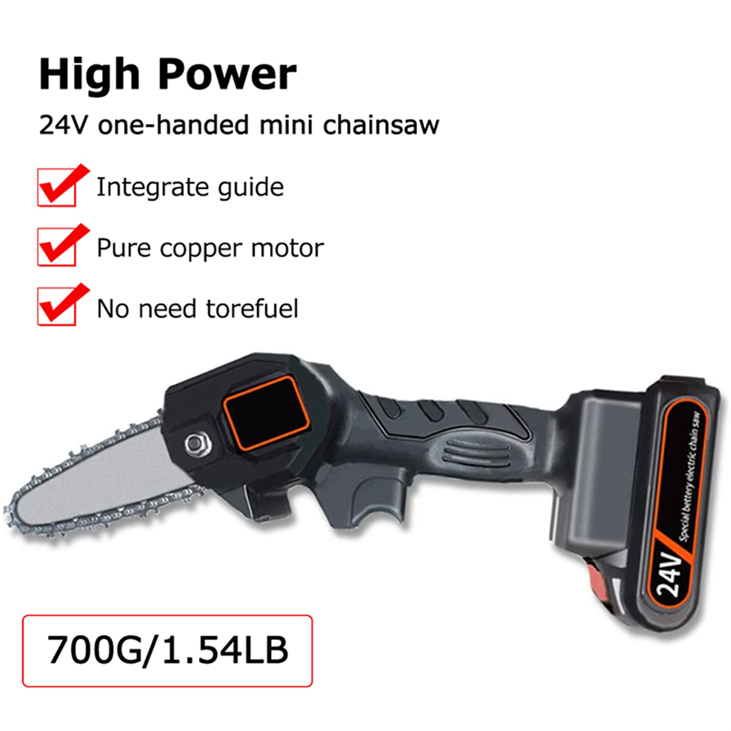Portable Mini Chainsaw, 4 Inch Cordless Electric Protable Chainsaw with Brushless Motor, 24V Electric Hand Chainsaw, One-Hand Lightweight Chainsaw, Great for Tree Branch Wood Cutting - image 4 of 7