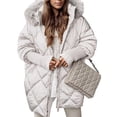 thumbnail image 2 of Women'S Quilted Down Jacket with Hood Long Sleeve Full Zip Casual Winter Coat White XXXL, 2 of 7