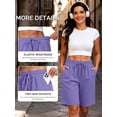 thumbnail image 4 of NELEUS Women's 9" Bermuda Shorts Waffle Knit High Waisted Breathable Lounge Casual Shorts with Pockets,Purple,US Size L, 4 of 11