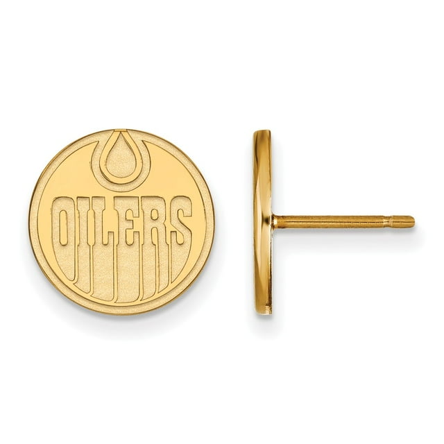 Solid 14k Yellow Gold Official NHL Edmonton Oilers Small Post Studs Earrings 12mm