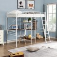 thumbnail image 3 of Twin Metal Bed Frame with Ladder and Safety Guard Rails, Loft Bed with Built-in-Desk and Three-Tier Shelves, Full-Length guardrails, Space-Saving Design, Storage Shelf, 3 of 7