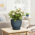 thumbnail image 6 of Wliror 8 Inch Retro Blue Ceramic Plant Pot with Drainage – Vintage Round Planter for Indoor Plants, Succulents, Herbs, 6 of 7