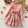 thumbnail image 4 of FAOWME Big Girls Dresses Long Sleeve Round Neck Bow Floral Printed Elegant Fashion Dress For Autumn Winter Daily Wear Pink 5-6 Years, 4 of 7