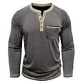 thumbnail image 3 of Ohufall Mens Long Sleeve Henley Shirts Fashion Color Blocking Button Crew Neck Tops Plus Size Loose Comfy Casual T-Shirts with Pocket, 3 of 7