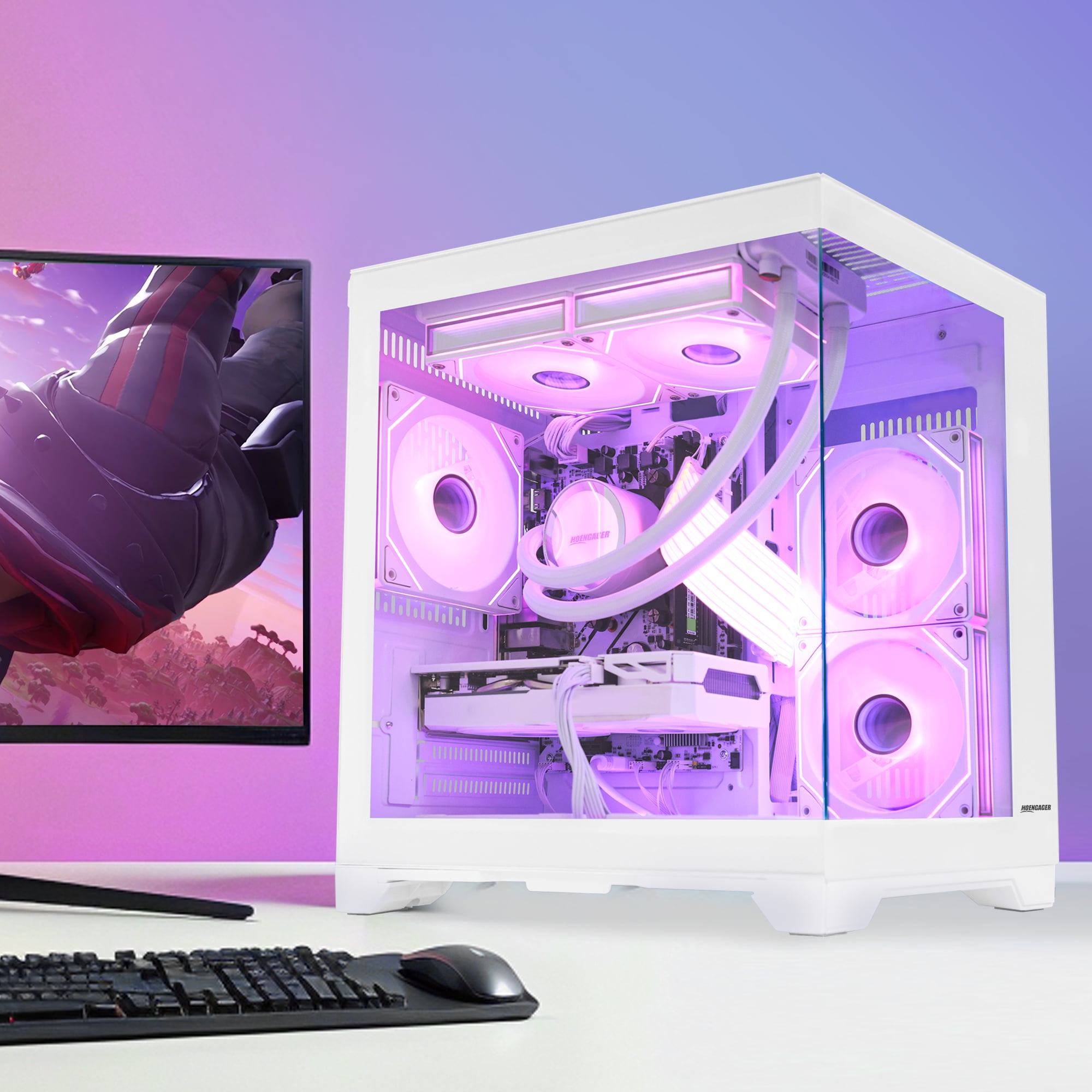 Hoengager Gaming PC AMD Ryzen 7 5700X 8-Core 3.4 GHz, RTX 5060 8GB, 32GB DDR4 RAM 3200MHz, 1TB PCIe SSD, WIFI with Bluetooth, Windows 11-White