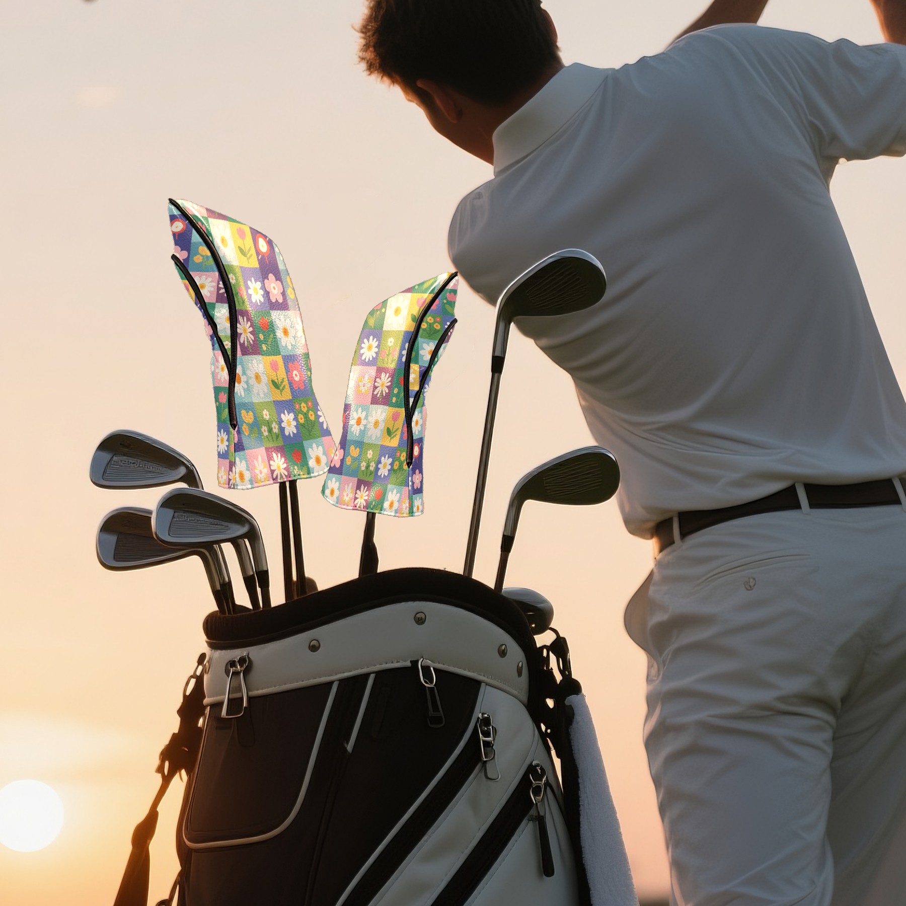 Golf Club Head Cover Waterproof Leather Golf Accessories HeadCovers Set Driver Headcover for Women Men colorful pattern