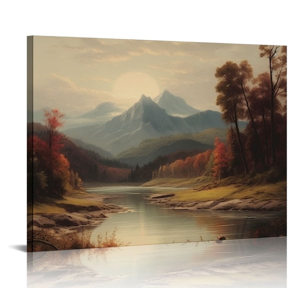 ALEPADNF Vintage Canvas Wall Art, Fall Natural Scenery Wall Decor for Living Room, Vintage Landscape Paintings for Bedroom, Art Prints, for Office 20x16in