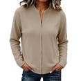 thumbnail image 2 of VBVC Women's Ribbed Full Zip Mock Neck Cardigan , Ladies' Slim Fit Long Sleeve Top , Casual Lightweight Jacket For Women, Khaki , S-5XL, 2 of 6