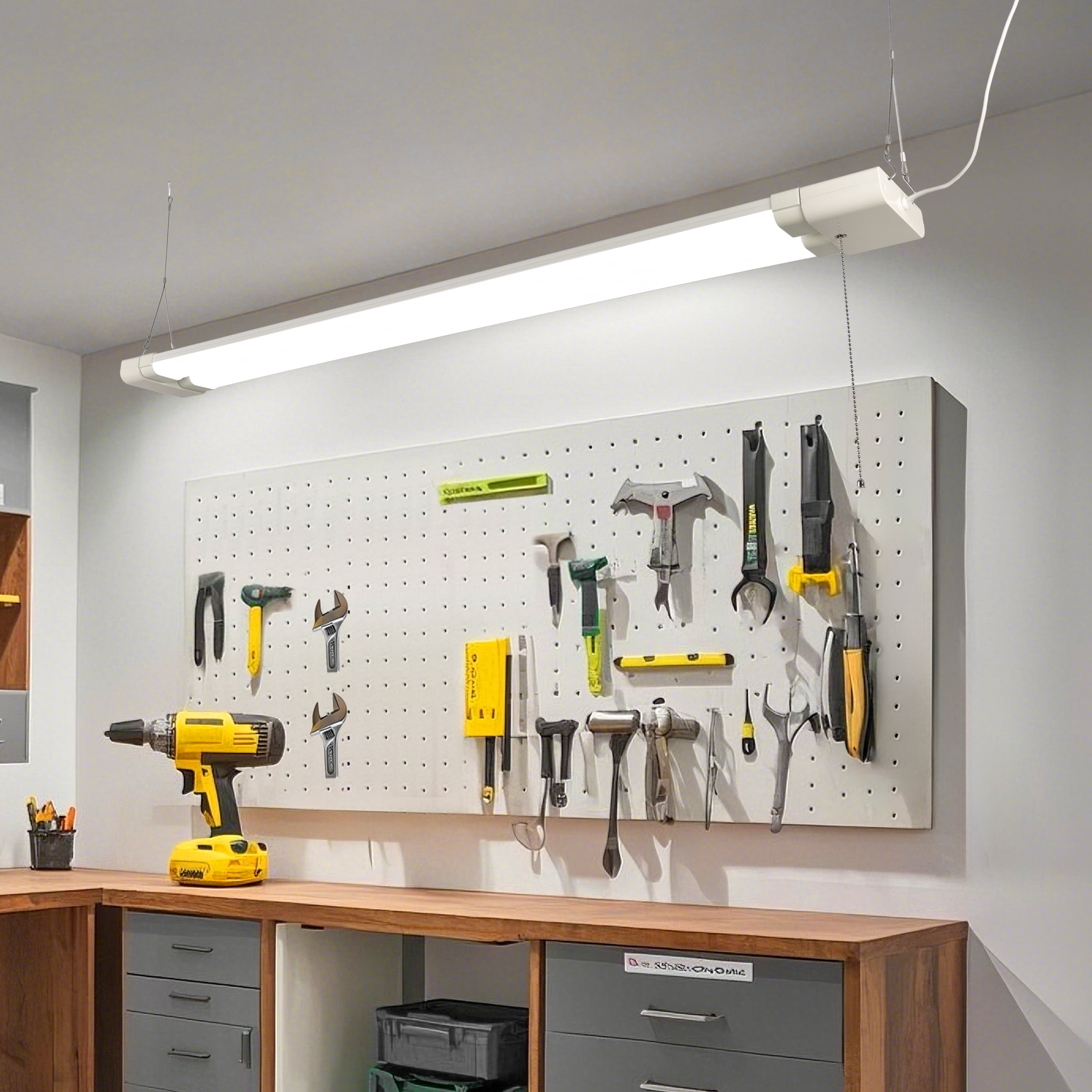 Green Watt 4-FT 10,000 Lumens LED Shop Light, Adjustable Light Panels, White Metal Construction