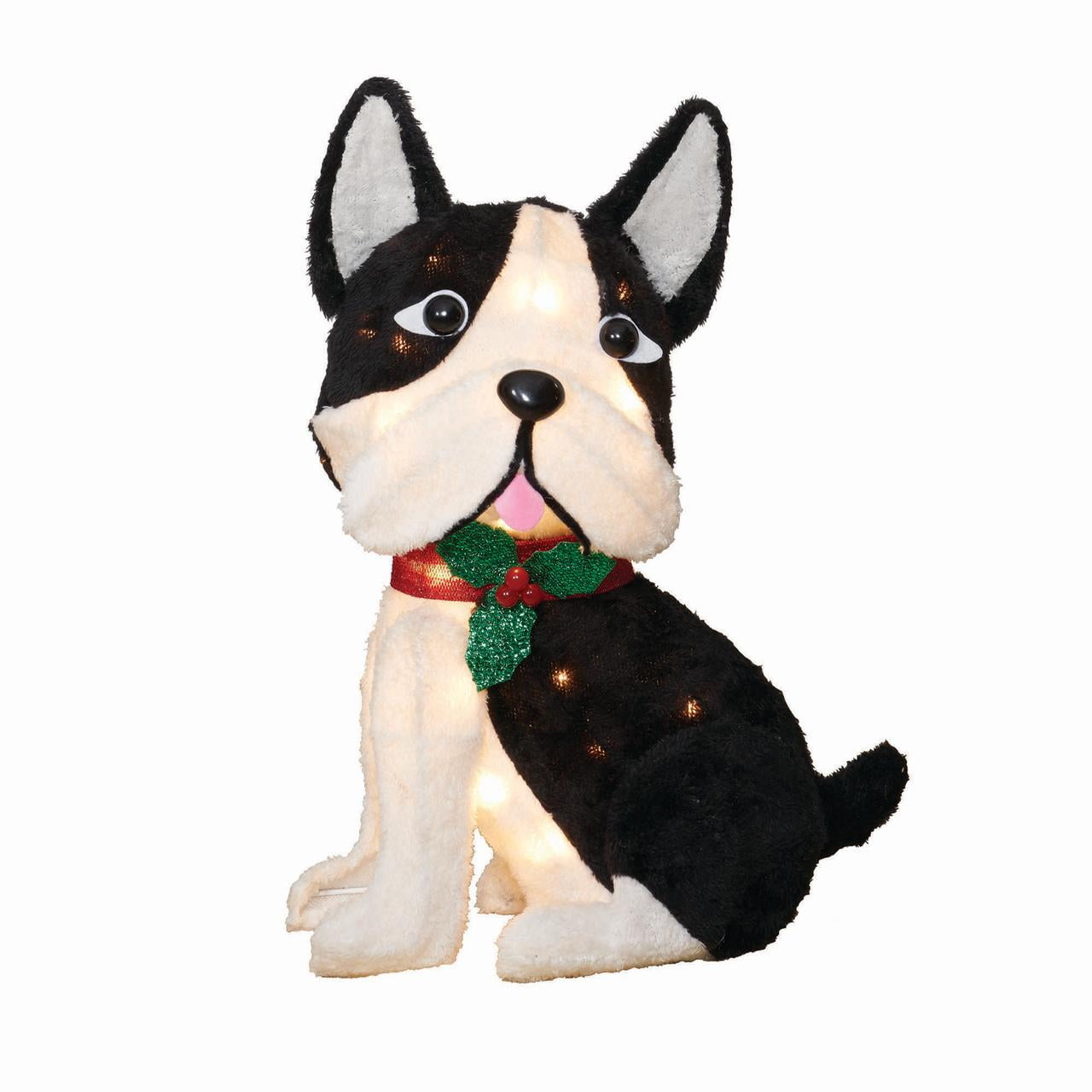 Holiday Time LightUp Black & White Christmas Bulldog, 20"