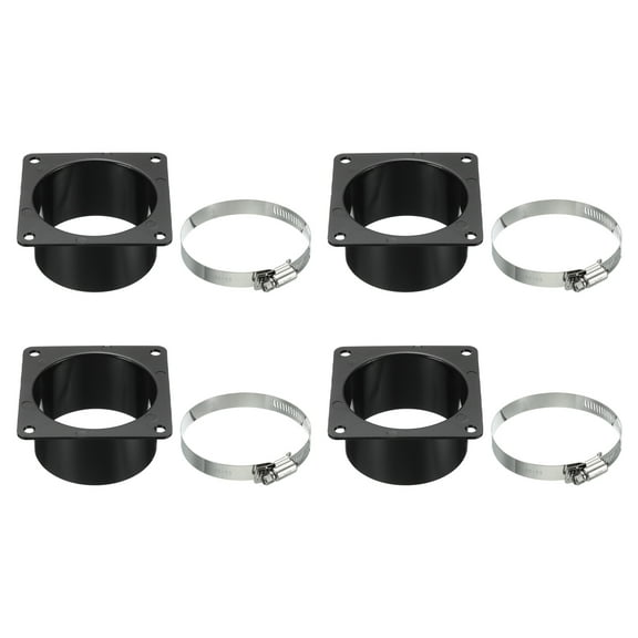 Uxcell 3" Duct Connector Flange 4 Pcs Dryer Vent Wall Plate Square to Round with Clamp for Air Cooling Ventilation Black