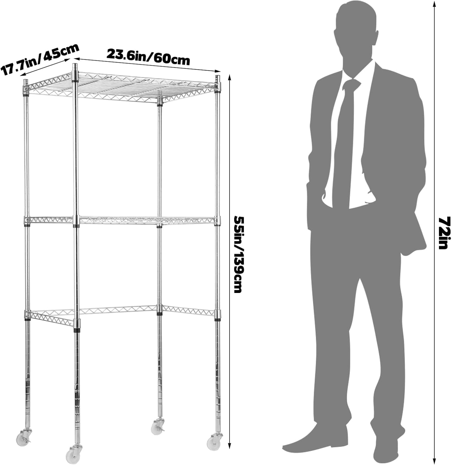 2 Tier Mini Fridge Shelf Over Fridge Storage Rack with Adjustable Height and Lockable Wheels for Dorm Office Space Saving Organizer