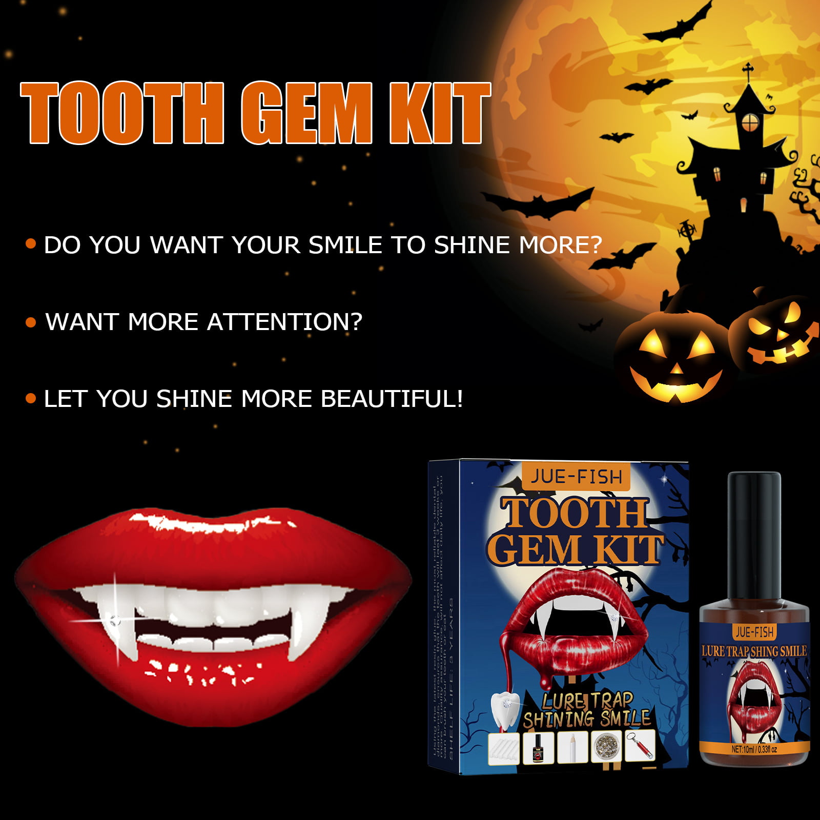 SDJMa Professional DIY Halloween Tooth Gem Kit with Curing Light