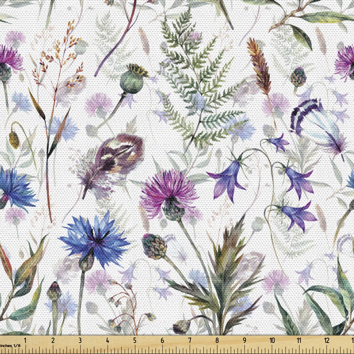 Thistle Fabric by the Yard, Hand-Drawn Watercolor Style Summer ...