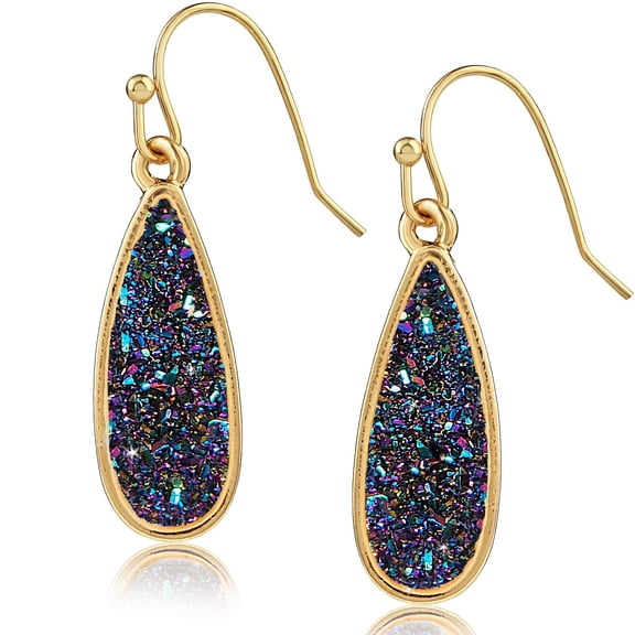 Humble Chic Iridescent Druzy Drop Dangles - Sparkly Long Teardrop Dangly Earrings for Women
