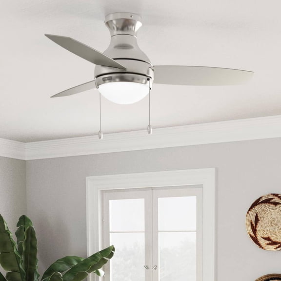 Restored Hunter Fan 44 inch Brushed Nickel Indoor Ceiling Fan with LED Light and Pull Chain for Bedroom, Living Room, Office, Basement, Kitchen (Refurbished)