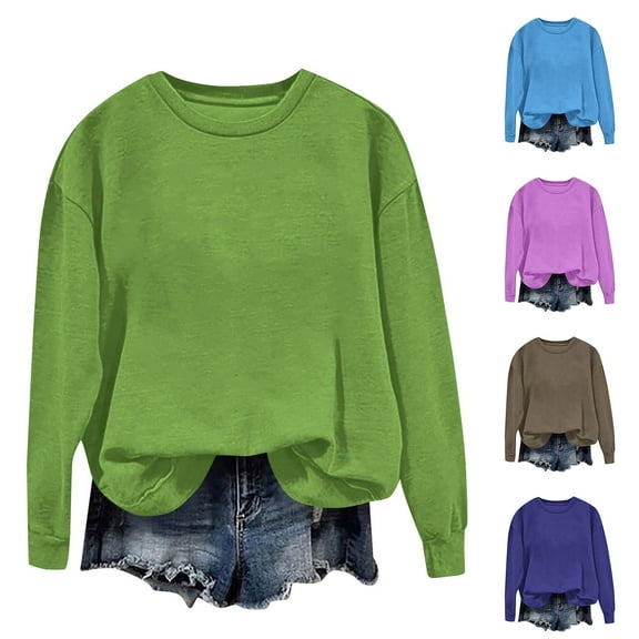 Miluxas Womens Sweatshirts Loose Crew Neck Solid Color Casual Long Sleeve Pullover Tops Sky Blue XL(XL)
