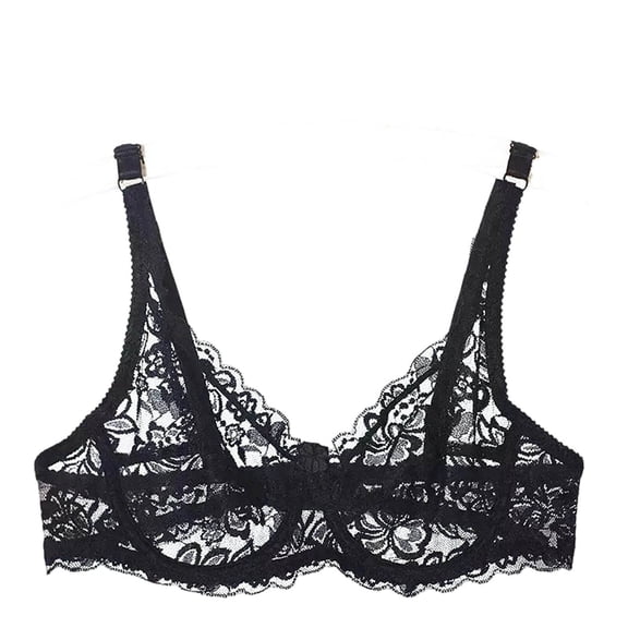 Risckoth Women's Floral Lace Bra, Solid Bow Decor Adjustable Thin Straps Comfort Daily Lingerie