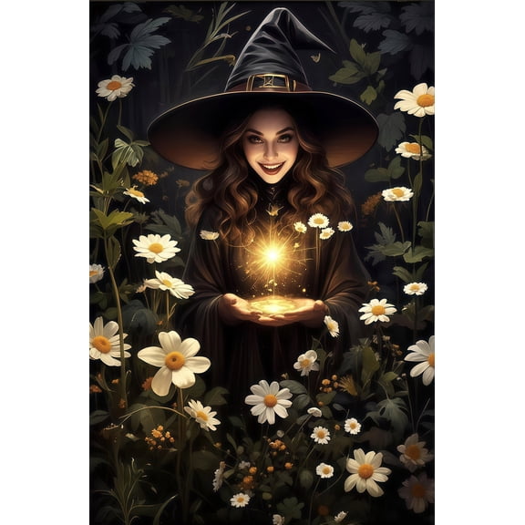 Diamond Art Painting Kits for Adults,Halloween Witch 5D Diamond Painting Dots Art Kits for Adults Beginner, DIY Full Round Gem Crystal Art Paint by Diamond, Home Wall Decor 12x 16 in