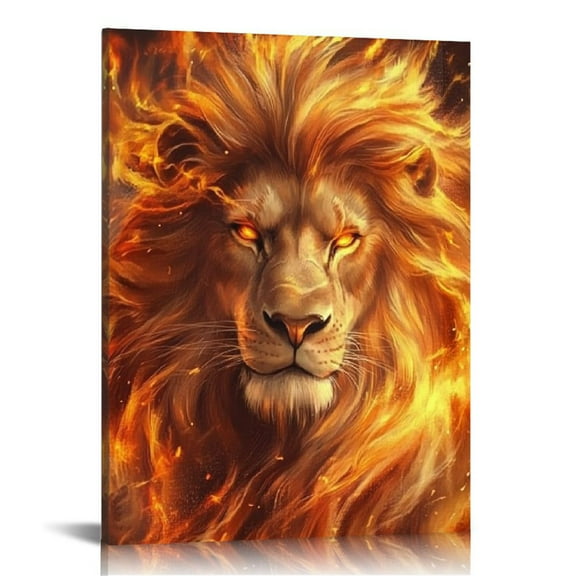 Sheronv Lion Fire Fantasy Art Aesthetic Poster Print Wall Painting for Home Office Decor Pictures Canvas Living Room Bedroom Wall Decor 12x16 in