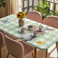 thumbnail image 3 of Happy Easter Table Cloths for 5 Foot Rectangle Tables, Cute Bunny Spring Flowers Butterfly Green Plaid Patio Waterproof Elastic Fitted Tablecloths, Washable Rectangular Table Cover for Camping, 3 of 8