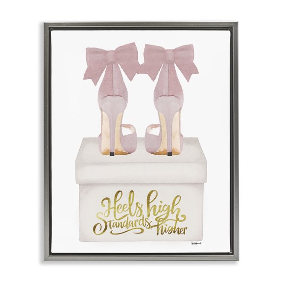 Stupell Industries Glam Heels High Pink Phrase Gray Floating Frame Canvas Art, 25 x 31, by Amanda Greenwood
