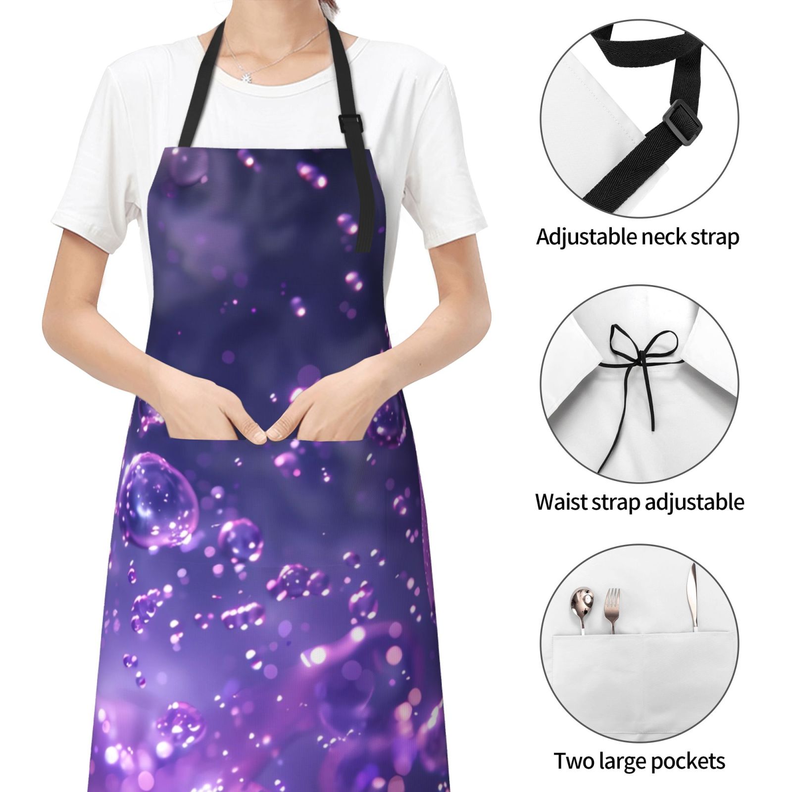Picia Purple Bubble Abstract Art Waterproof Apron for Unisex Adult - Adjustable Bib Apron with Pockets, Ideal for Cooking, Gardening, Painting, and Household Chores