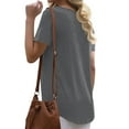 thumbnail image 2 of Birdeem T-Shirt à Boutons pour Femmes, Décontracté, Ample, Uni, Col Ras du Cou, Manches Courtes, 2 of 6