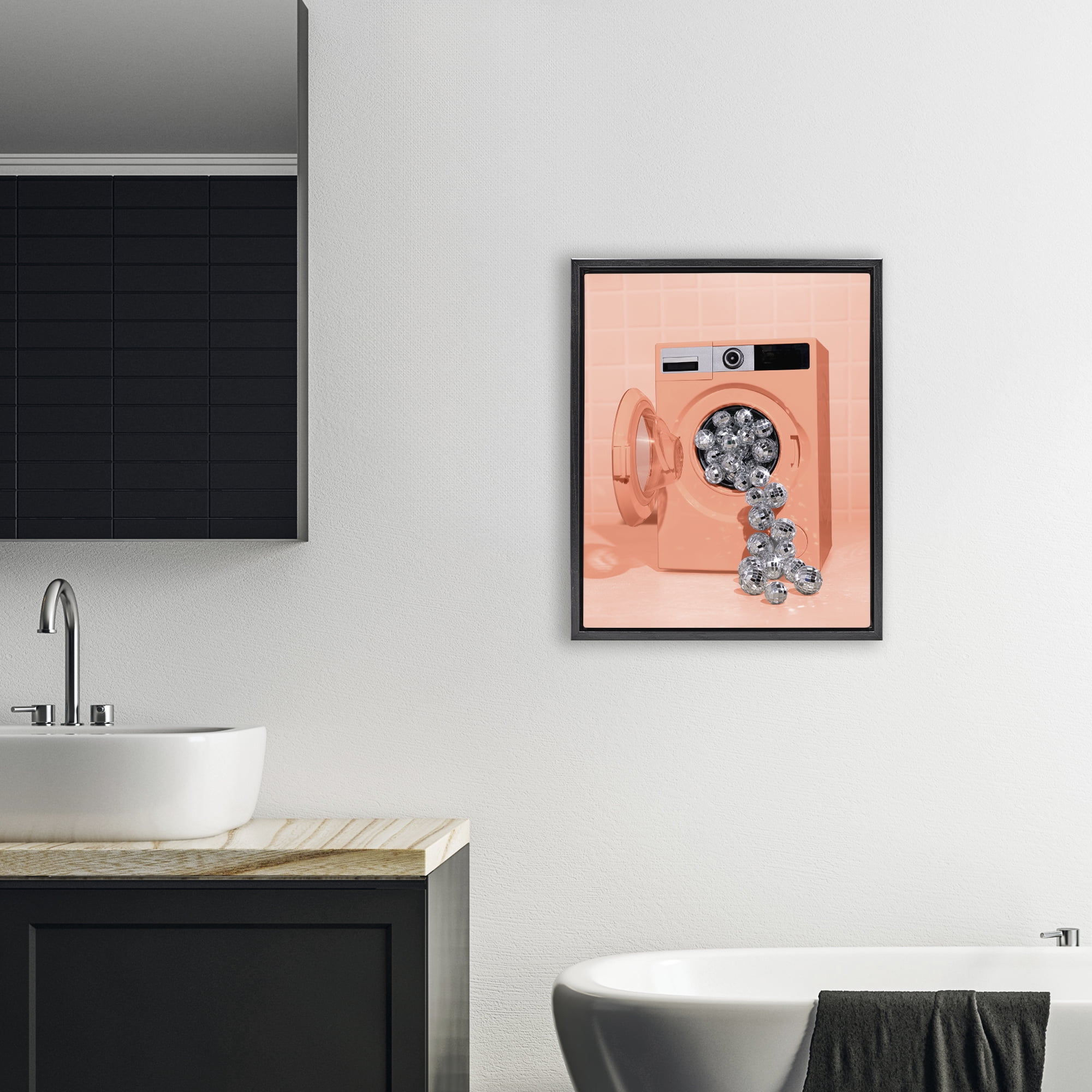 Stupell Industries Disco Laundry Machine over Orange Black Framed Floater Canvas Wall Art, design by LISH Creative