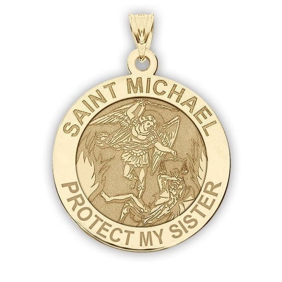 Saint Michael - Protect My Sister - Religious Medal  - 2/3 Inch Size of Dime, Solid 14K Yellow Gold