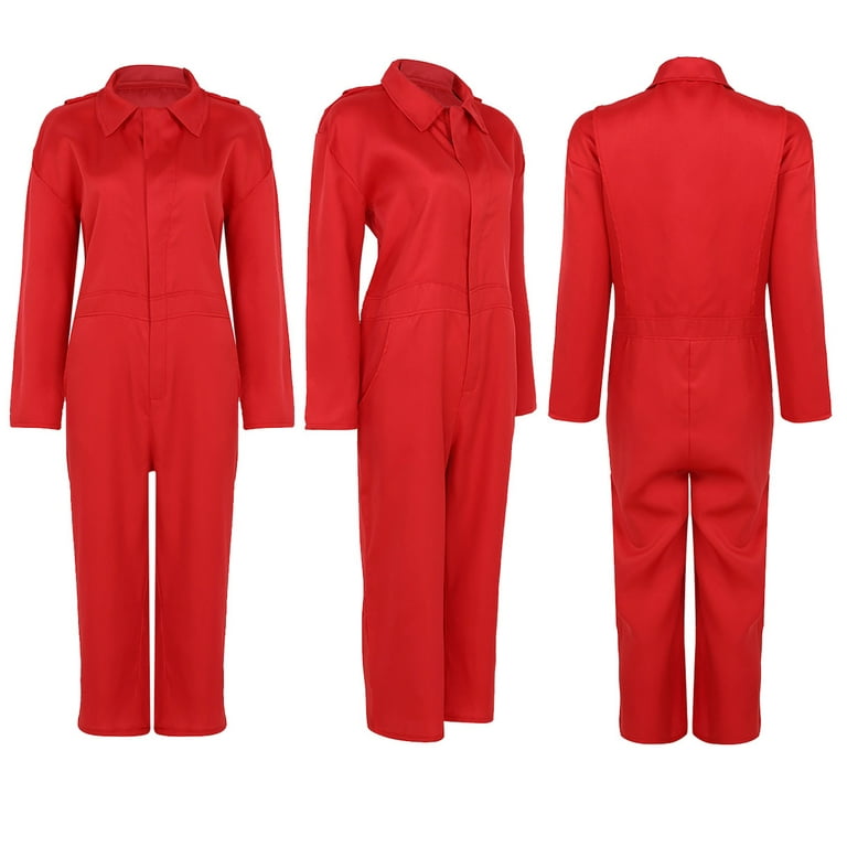inhzoy Men Women Red Zipper Jumpsuit for Movie Uniforms Cosplay
