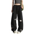 thumbnail image 2 of Baggy Barrel Lounge Sweatpants for Women - Dachshund Animal Embroidered Wide Leg Drawstring Pants with Pockets, Black S, 2 of 4