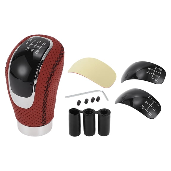 Unique Bargains Universal Shift Knob, Gear Shifter Knob with 3 Adapter for 6 Speed Manual Transmission Vehicle, 9.5cm, PU Leather, Red Black, 1 Set