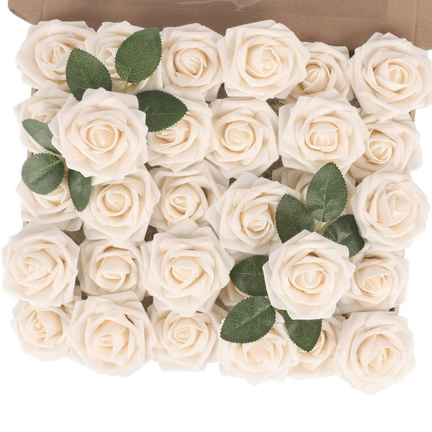 Rosas artificiales MACTING Real Touch, 30 unidades (crema)