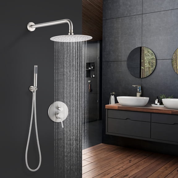 CoSoTower Brushed Nickel Wall Mounted Shower Trim Kit With 10" Roud Rain Shower Head And Handheld Shower Head Set