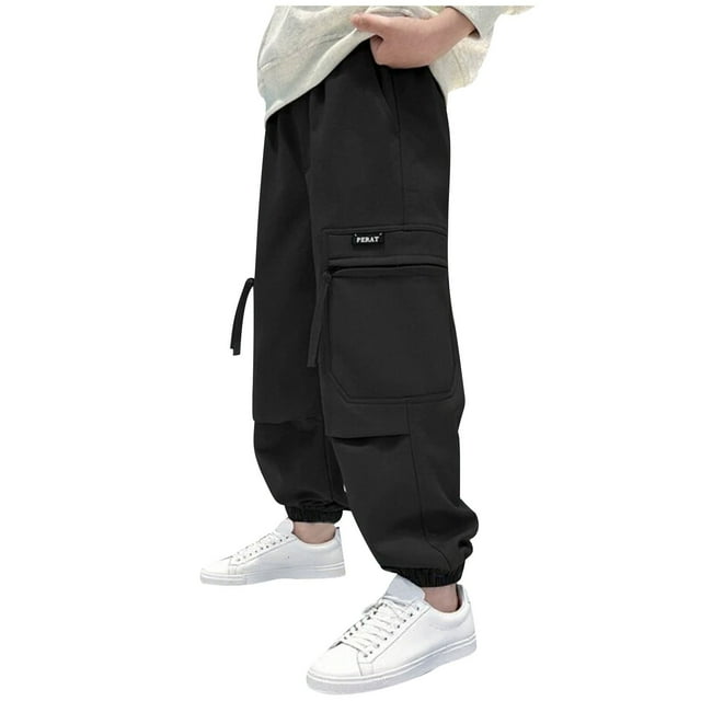 Odeerbi 5-16 Años Niños Cargo Pantalones Deportivos Jogger Pantalones Primavera Color Sólido Pantalones de Trabajo Sueltos Con Múltiples Bolsillos