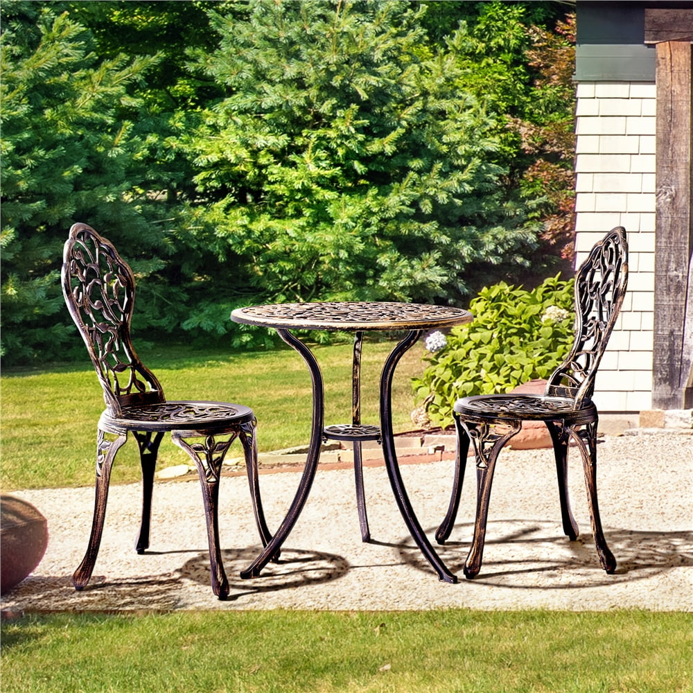 Topeakmart 3-Piece Cast Aluminum Patio Bistro Table Set Outdoor Furniture, Bronze