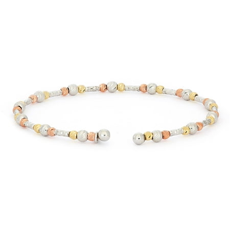 Giuliano Mameli Sterling Silver Yellow and Rose 14kt Gold- and Rhodium-Plated Bangle with Multi-Faceted Beads