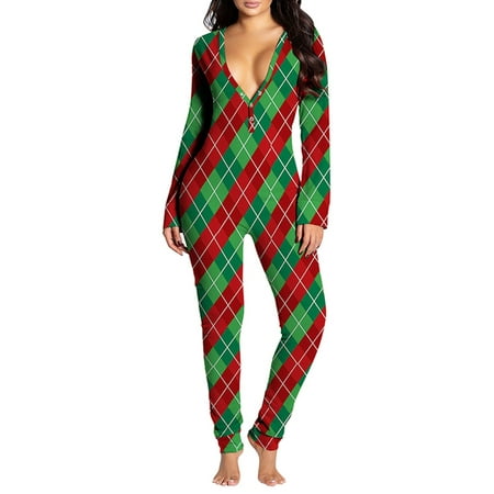 

Avamo One Piece Pajamas for Women Sexy Button V Neck Onesie Sleepwear Nightwear Underwear