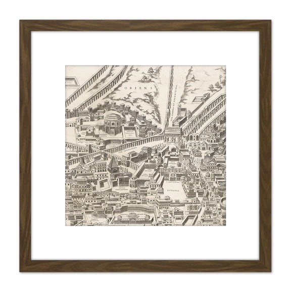 Map Rome City Centre Roman Time 8X8 Inch Square Wooden Framed Wall Art Print Picture with Mount